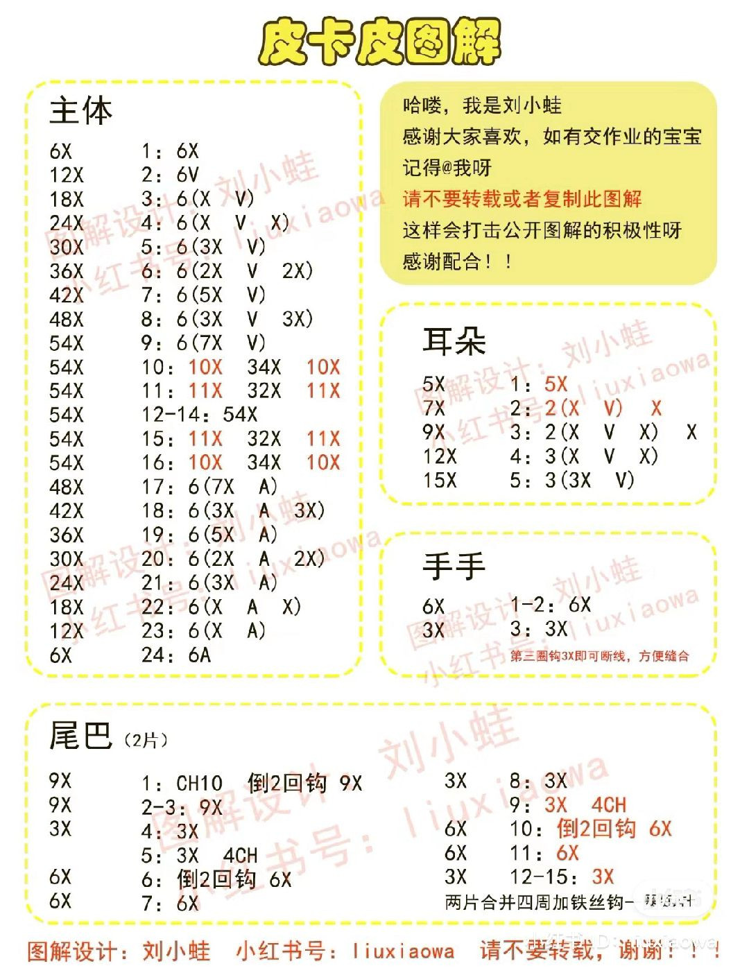 Crochet Pikachu Amigurumi Pattern Chart