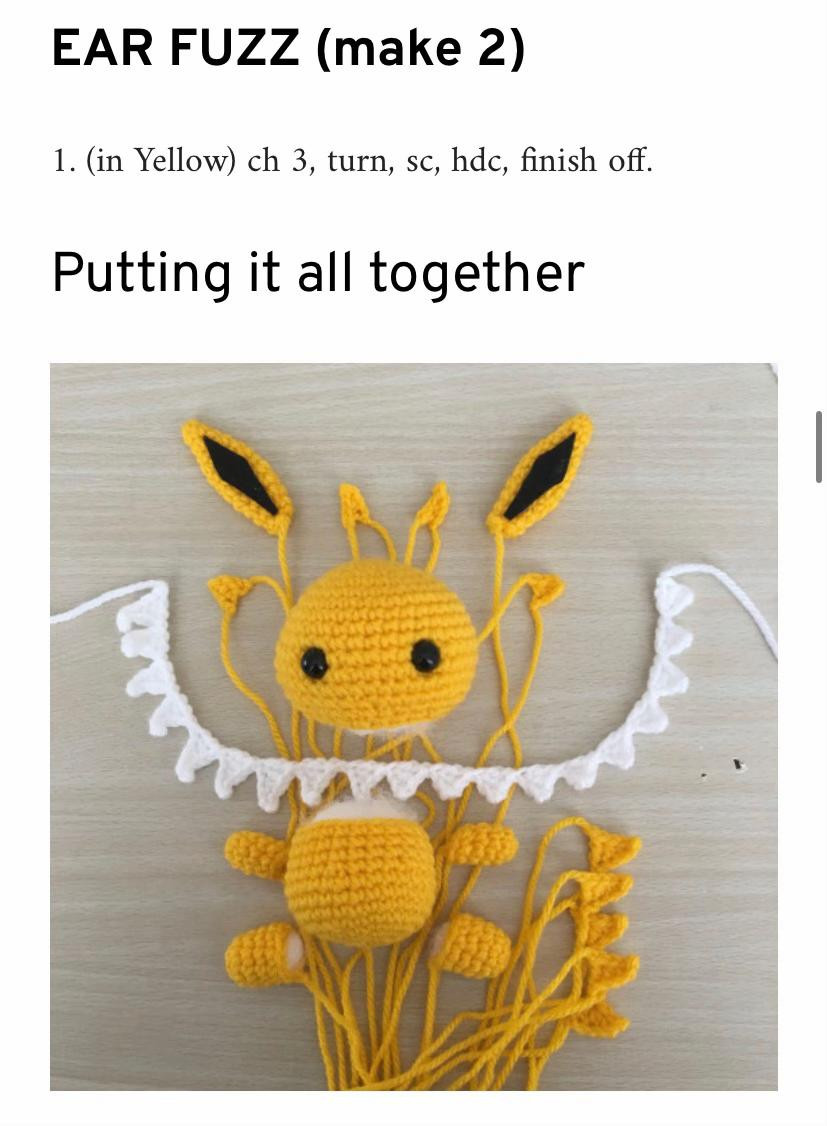 Crochet Pikachu Amigurumi Pattern: Free Chart for Head, Body, Arms, Legs & Ears