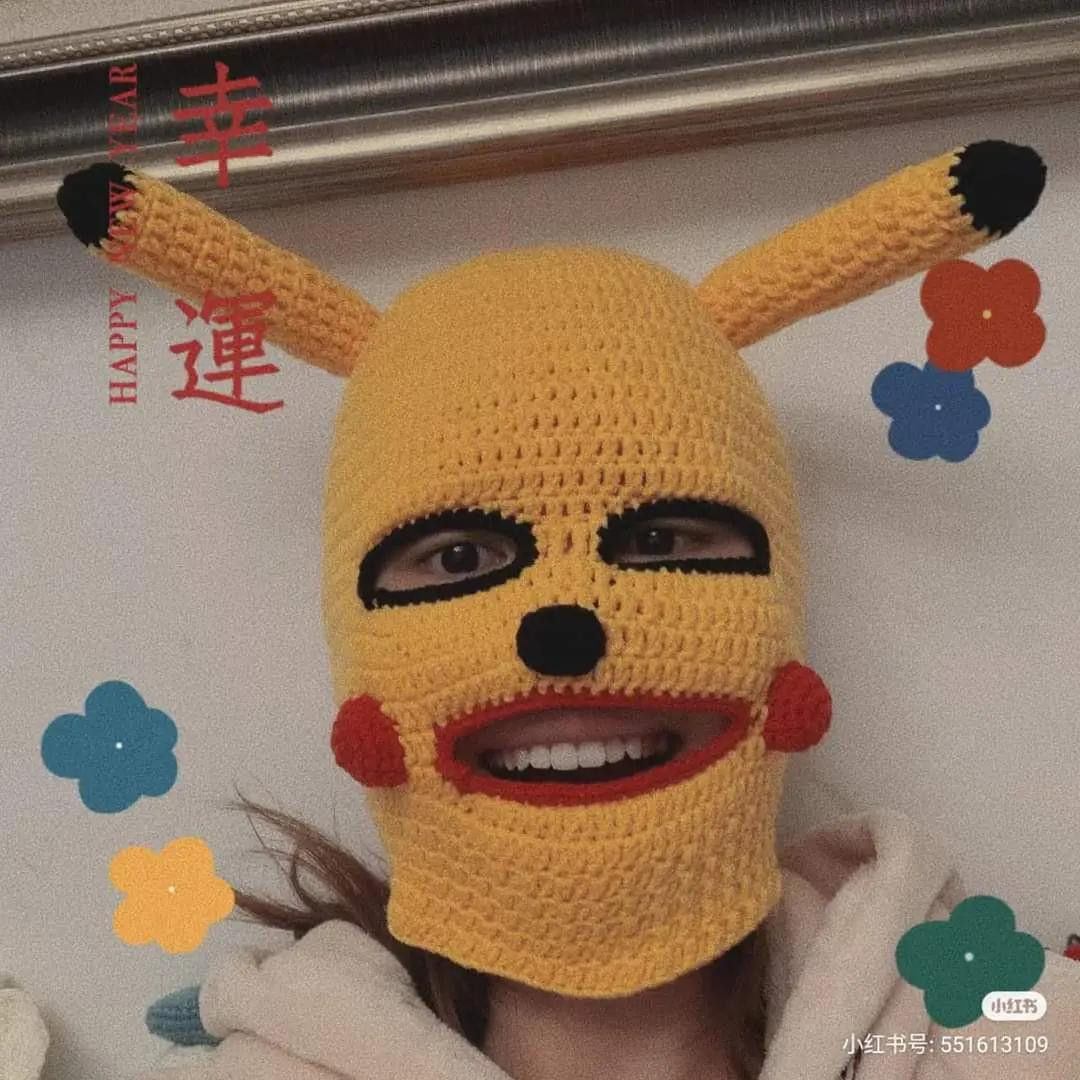 Crochet Pikachu Mask Hat Pattern Chart with Instructions