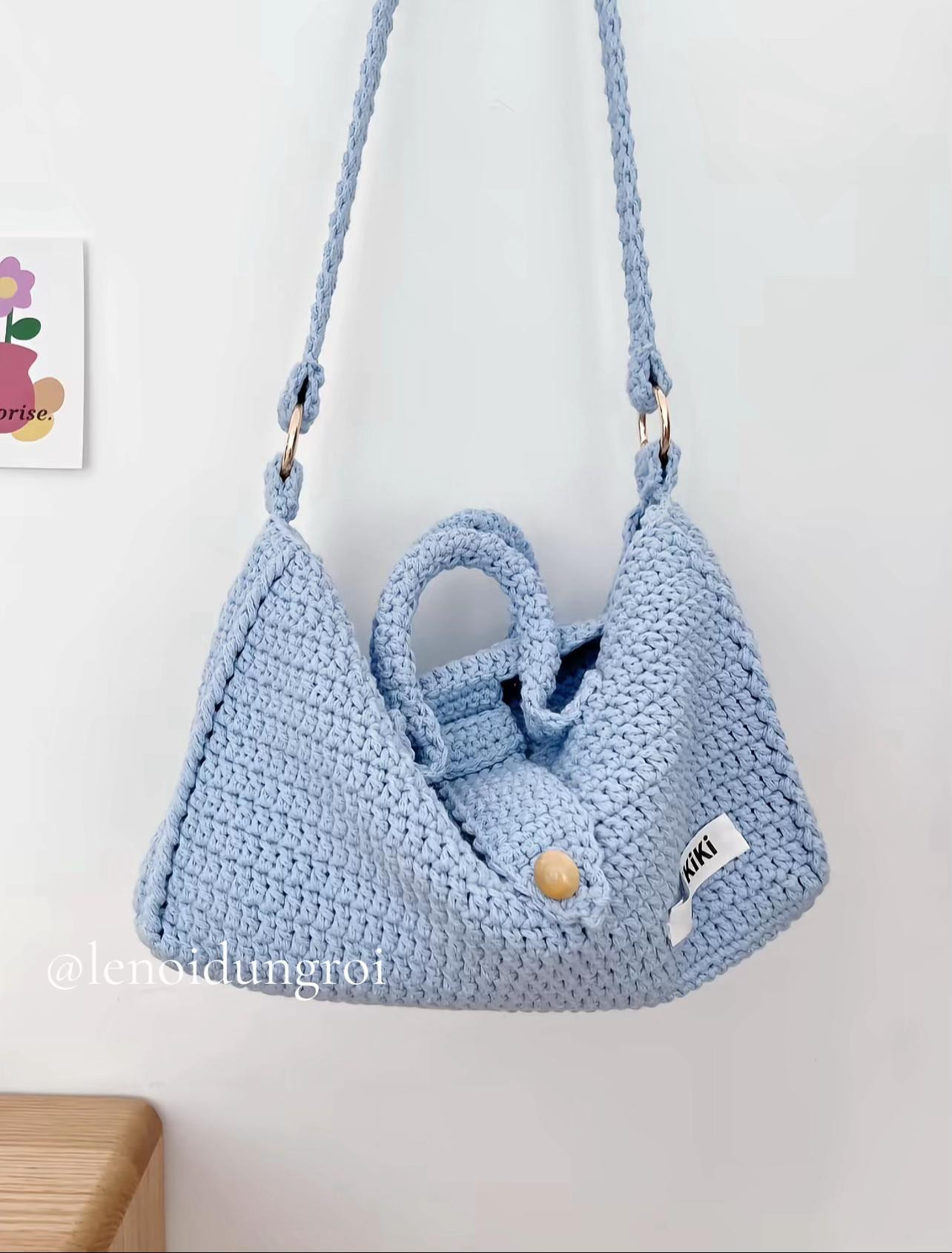 Crochet Pillow Bag Pattern - LUCKIKI Blue Cotton Yarn Chart
