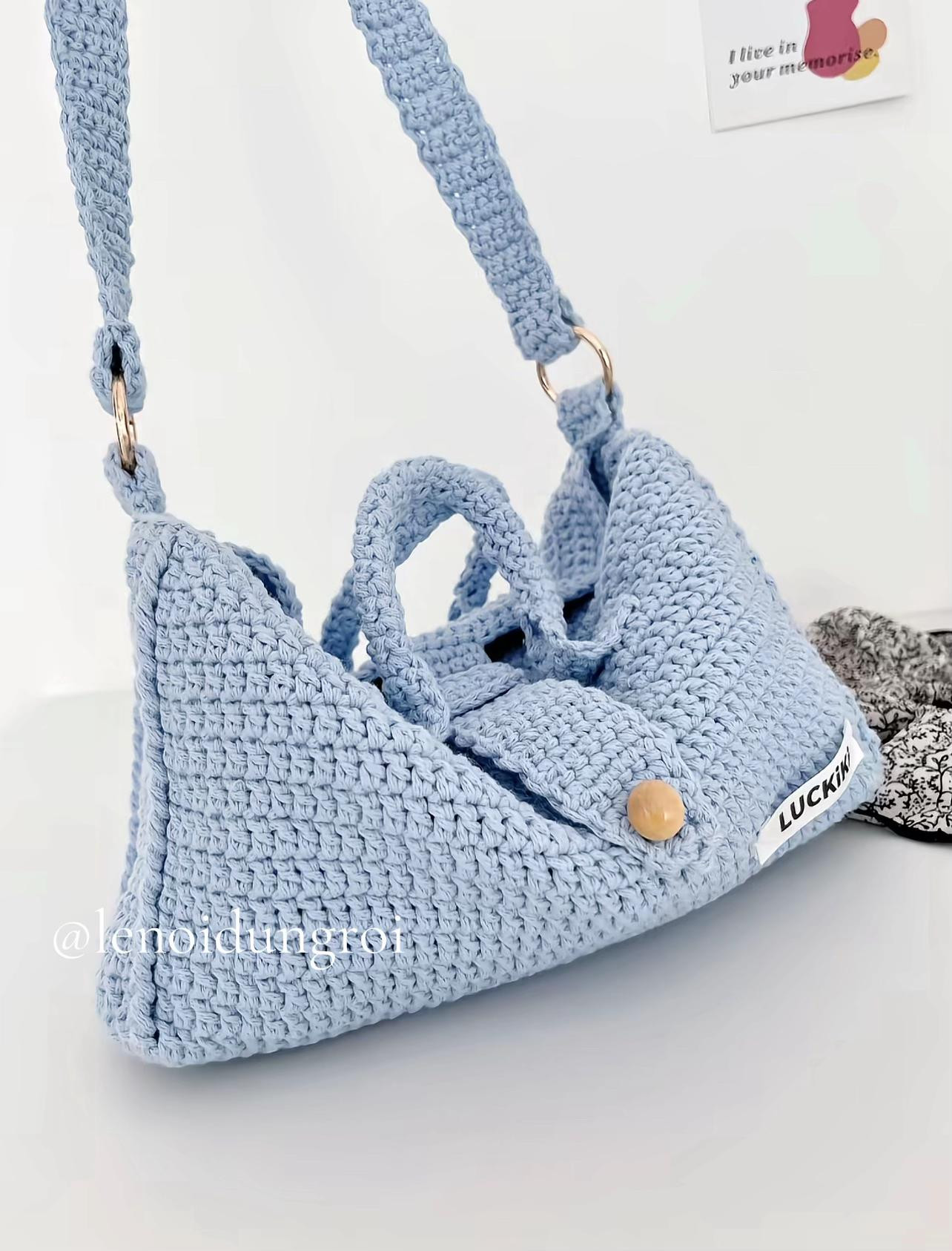 Crochet Pillow Bag Pattern - LUCKIKI Blue Cotton Yarn Chart