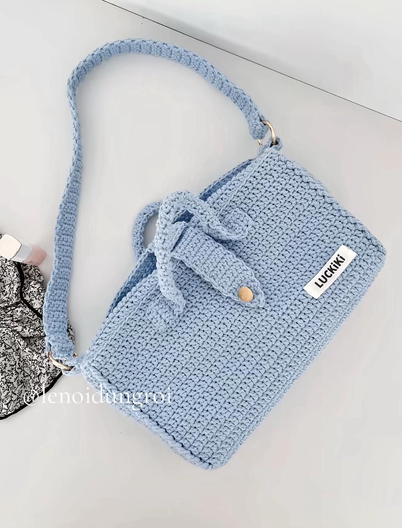 Crochet Pillow Bag Pattern - LUCKIKI Blue Cotton Yarn Chart