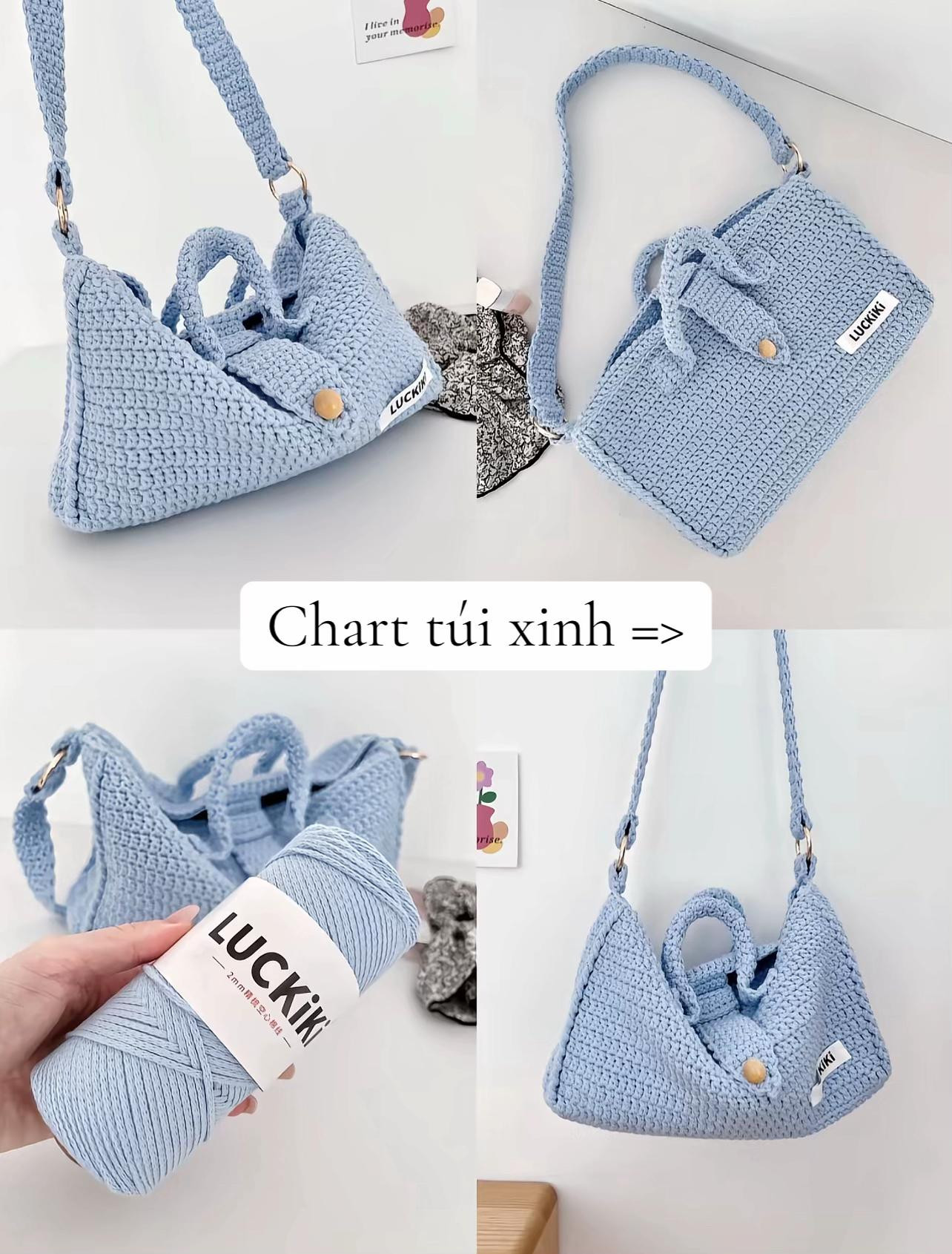 Crochet Pillow Bag Pattern - LUCKIKI Blue Cotton Yarn Chart