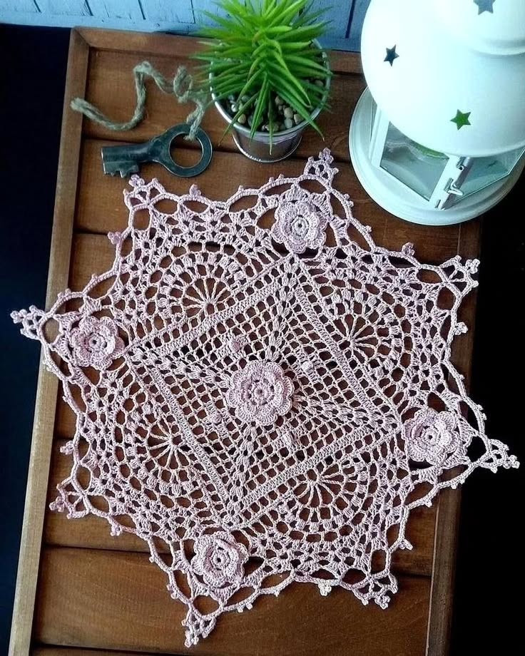 Crochet Pink Floral Doily Chart and Finished Product