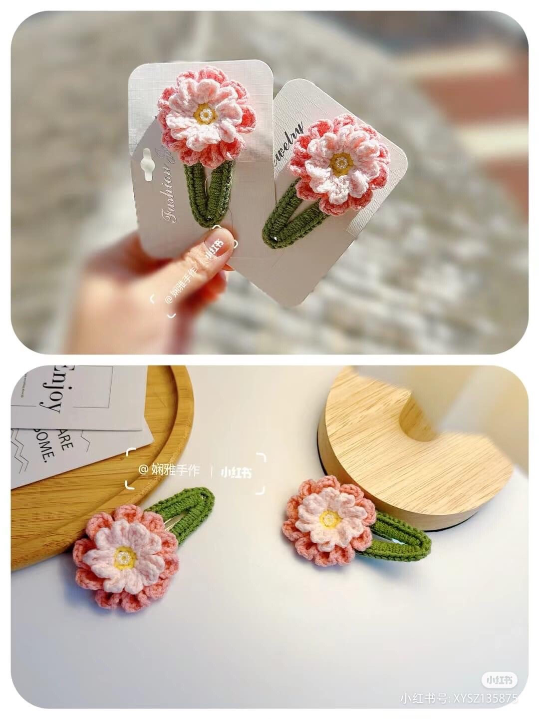 Crochet Pink Flower Hair Clip Pattern