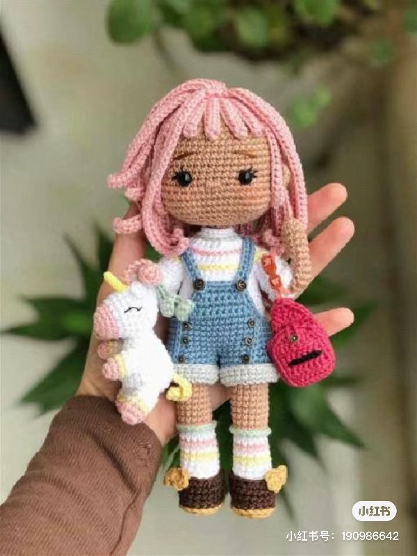 Crochet Pink Hair Girl Doll Amigurumi Pattern Chart
