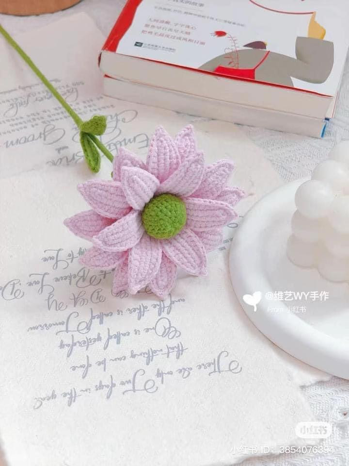 Crochet Pink Lily Flower Pattern Chart with Detailed Instructions