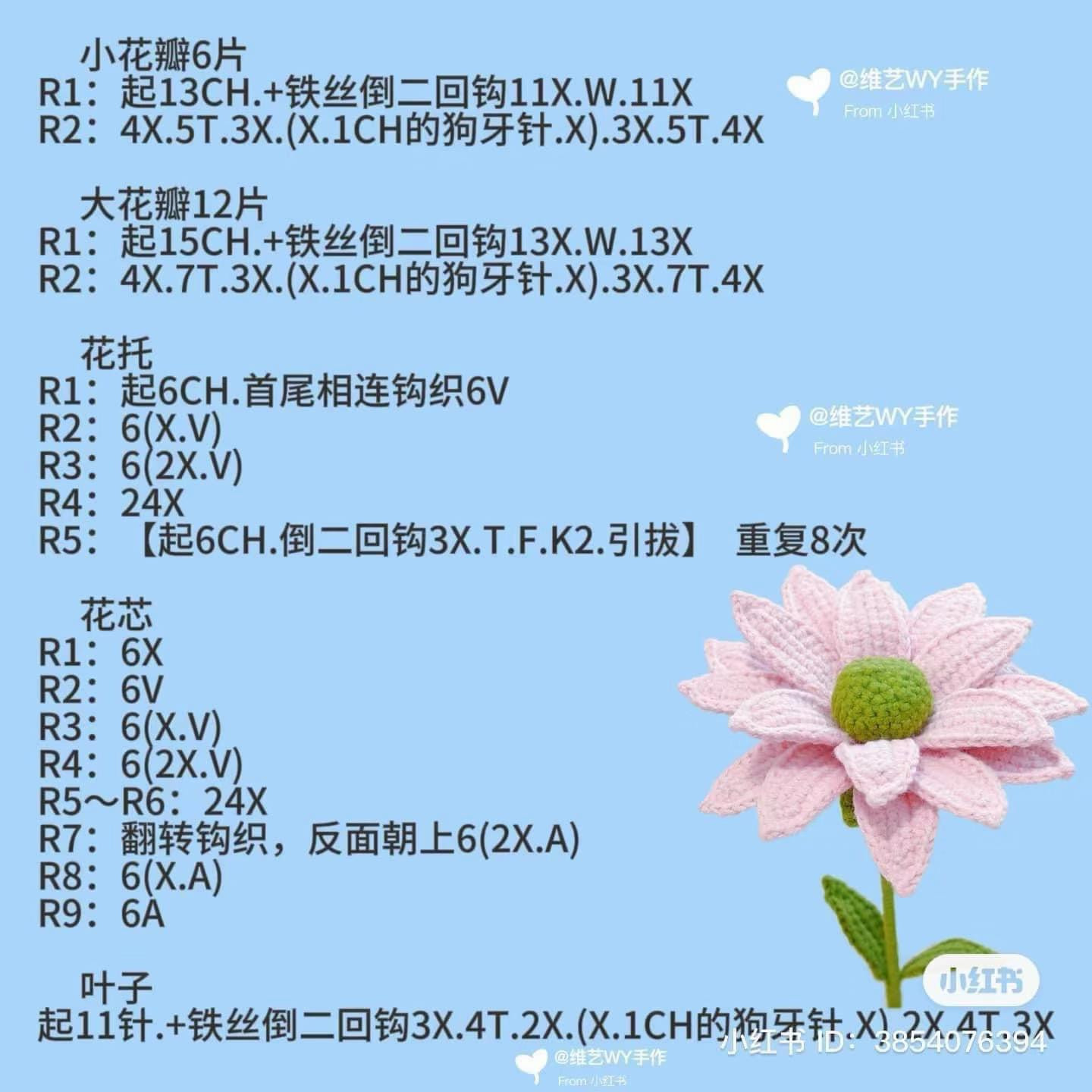 Crochet Pink Lily Flower Pattern Chart with Detailed Instructions