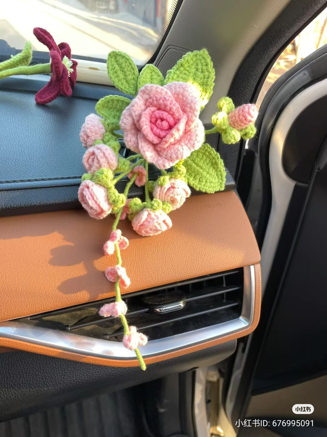 Crochet Pink Rose and Lavender Car Air Vent Clip Pattern Chart