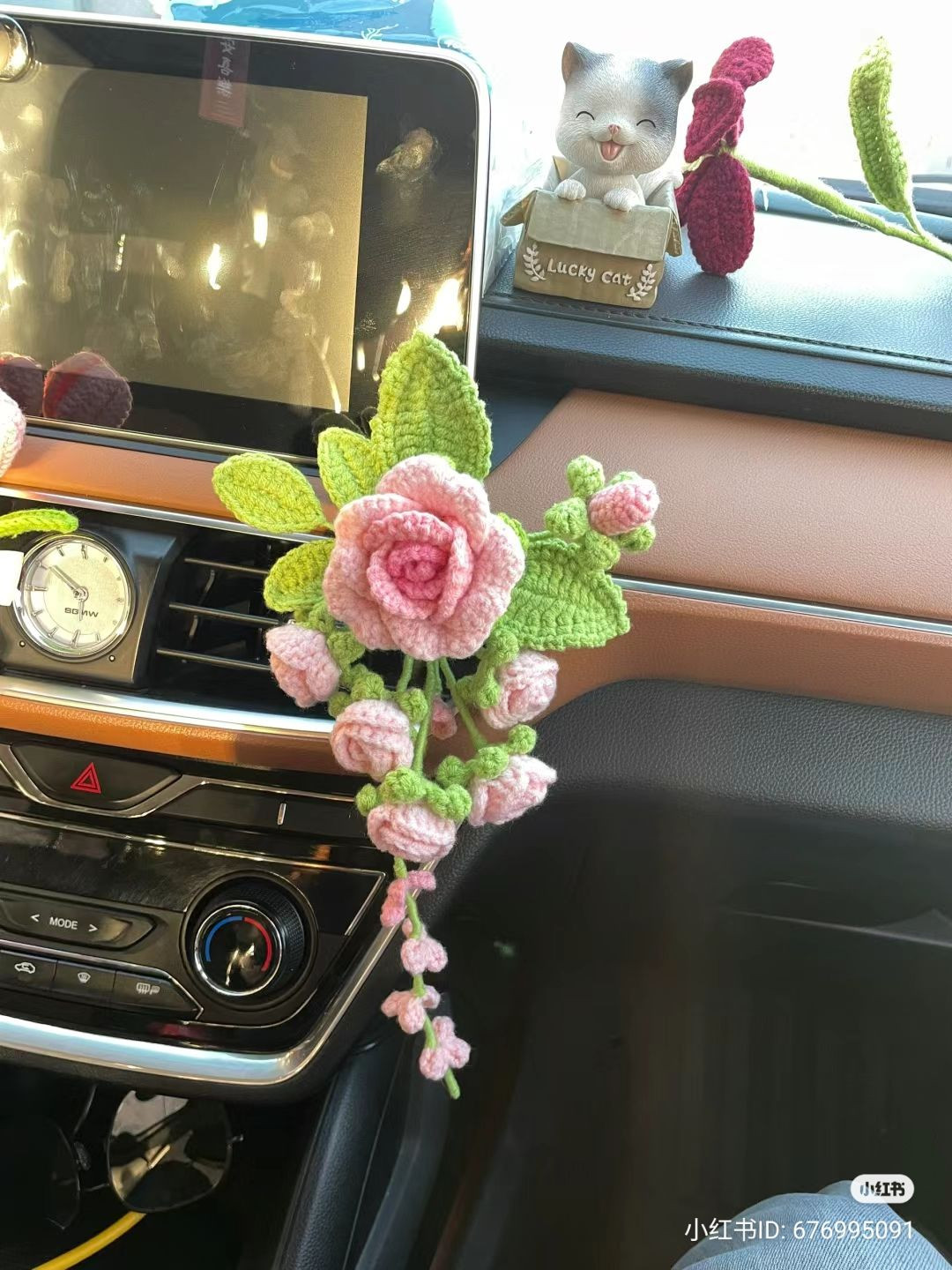 Crochet Pink Rose and Lavender Car Air Vent Clip Pattern Chart