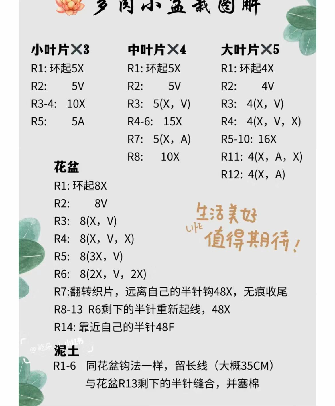 Crochet Pink Succulent Plant Pattern Chart