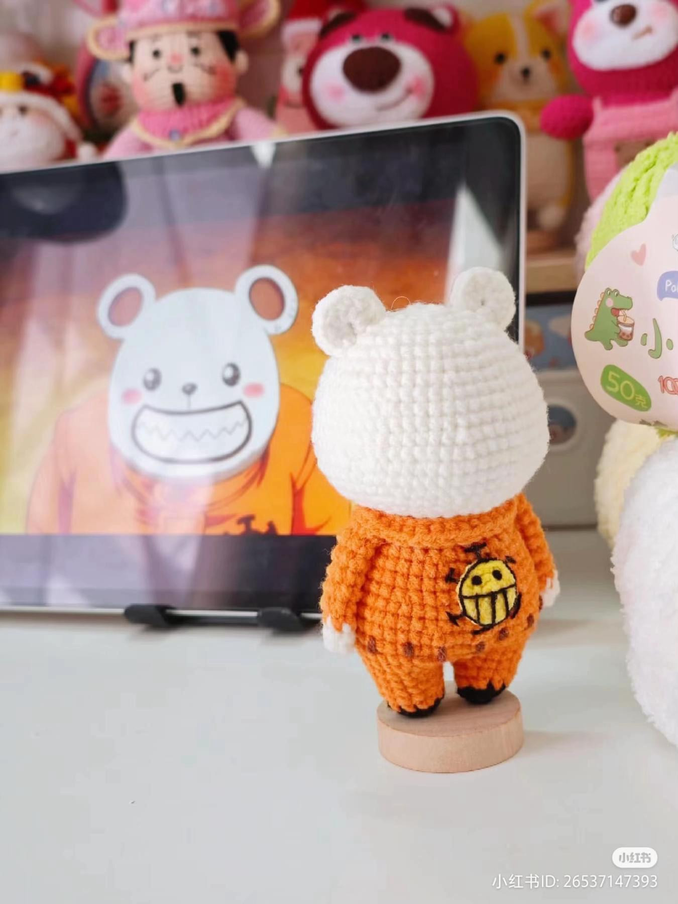 Crochet Pirate Bear Doll Tutorial Chart with Orange Outfit and Skull Logo