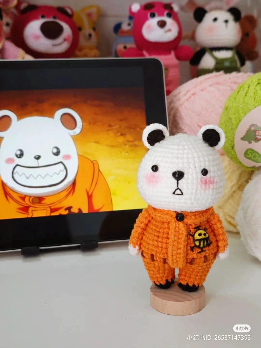 Crochet Pirate Bear Doll Tutorial Chart with Orange Outfit and Skull Logo