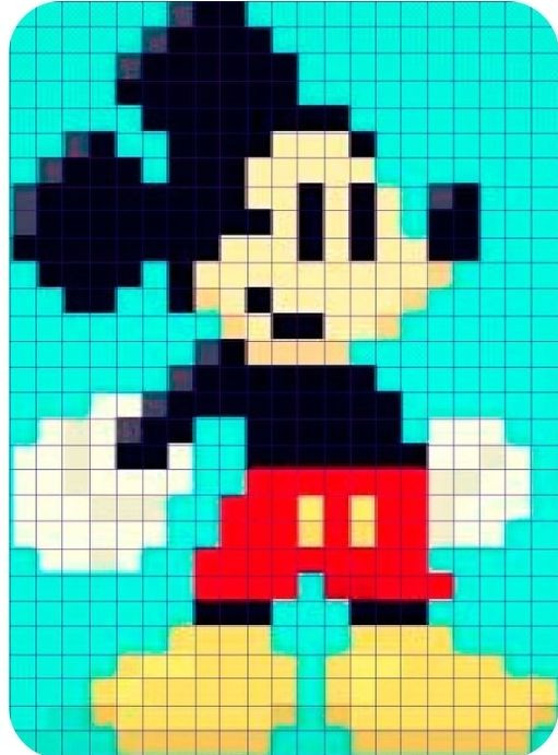 Crochet Pixel Charts for Minnie Mouse, Mickey Mouse, Mario, and Unicorn
