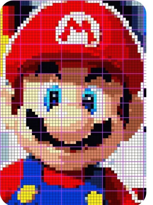 Crochet Pixel Charts for Minnie Mouse, Mickey Mouse, Mario, and Unicorn