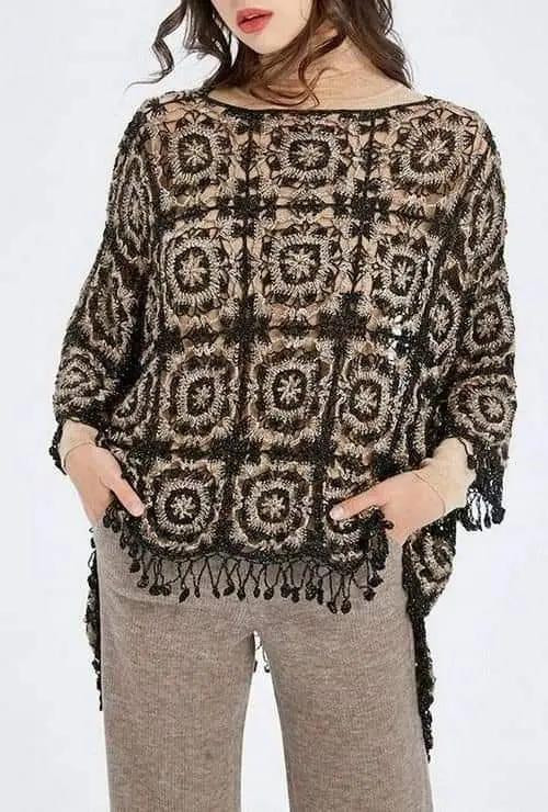 Crochet Poncho Cardigan Pattern: Detailed Chart and Instructions for Yellow Fuga Yarn