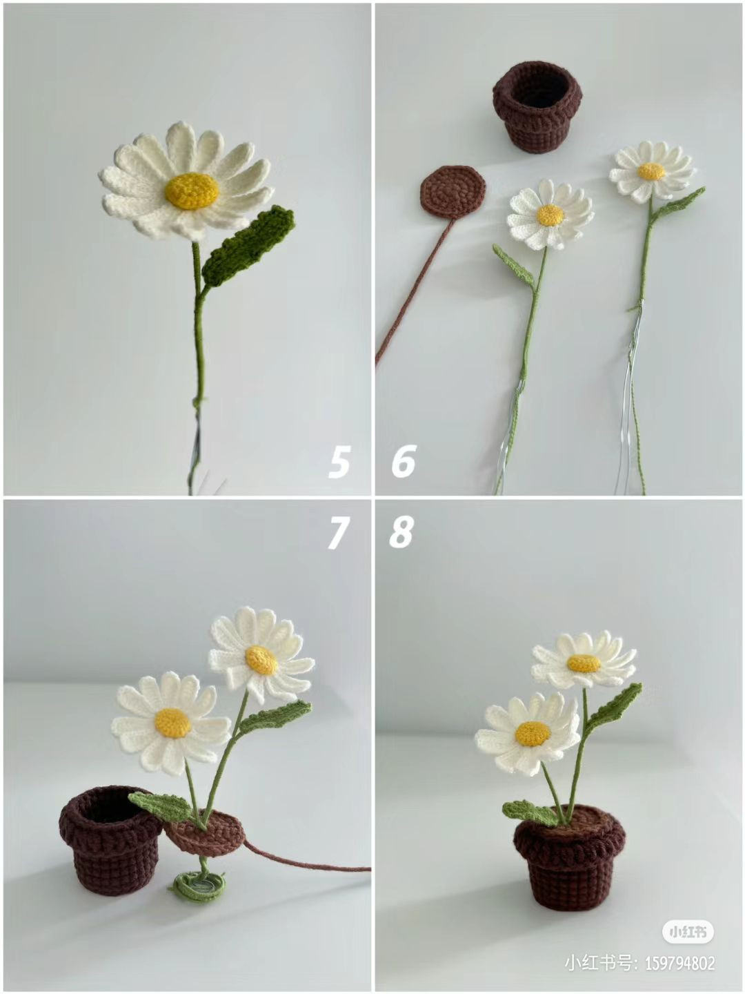 Crochet Potted Daisy Pattern with Detailed Chart