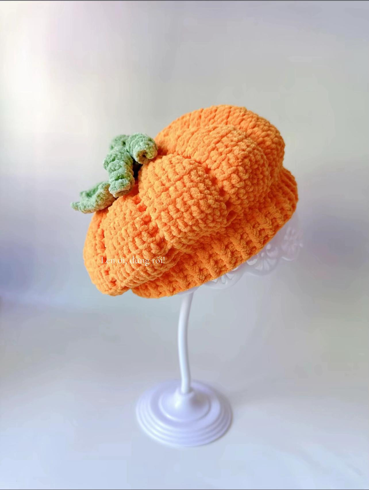 Crochet Pumpkin Hat Chart for Kids with Green Stem and Leaf
