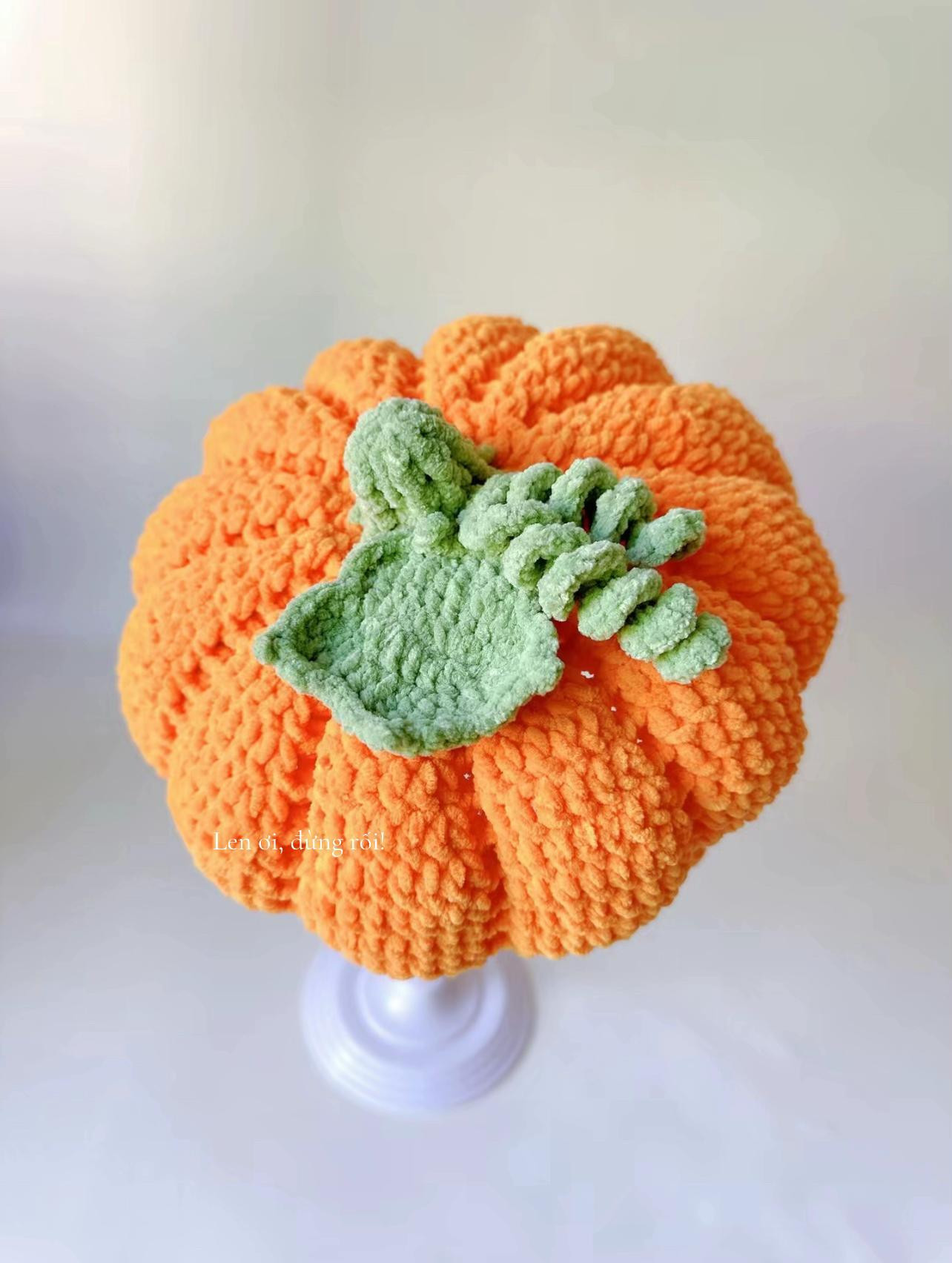 Crochet Pumpkin Hat Chart for Kids with Green Stem and Leaf