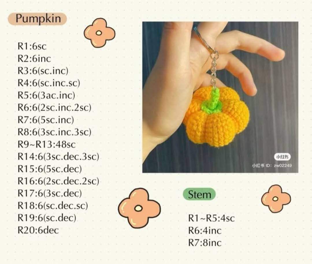 Crochet Pumpkin Keychain Pattern Chart
