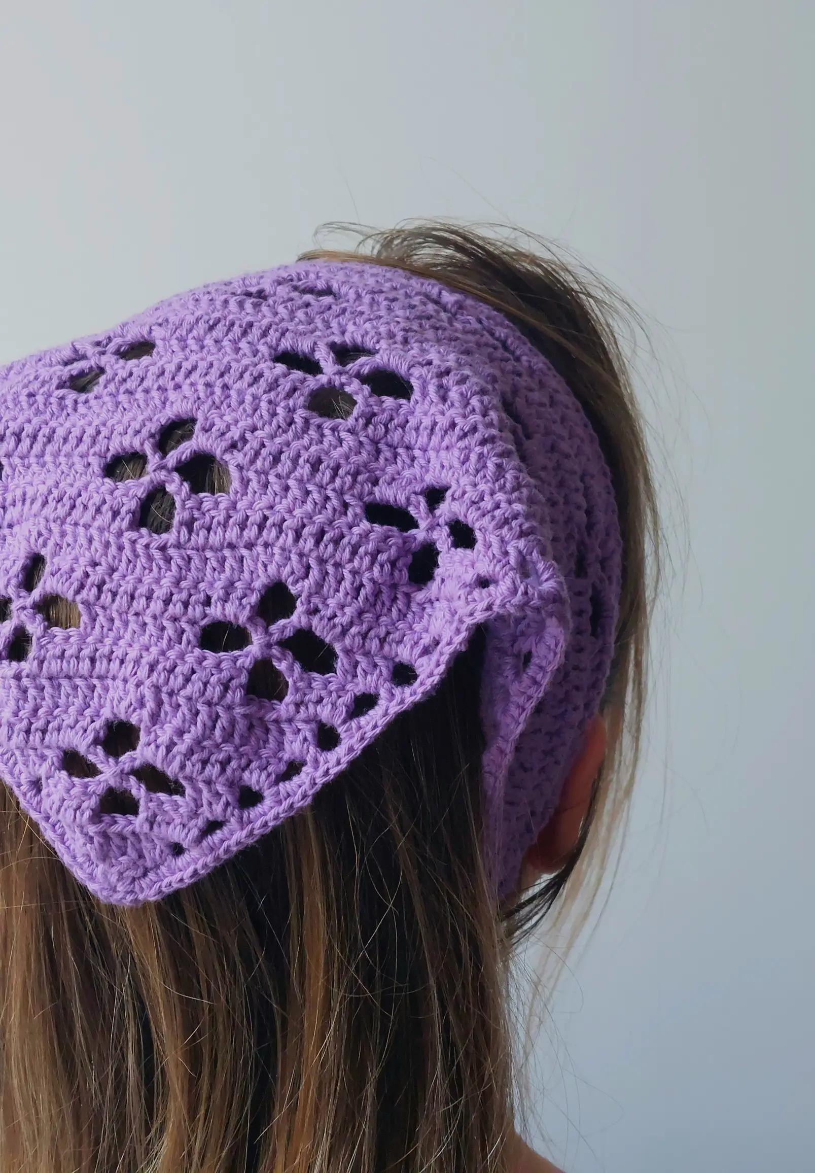 Crochet Purple Lace Bandana Pattern with Chart and Tutorial
