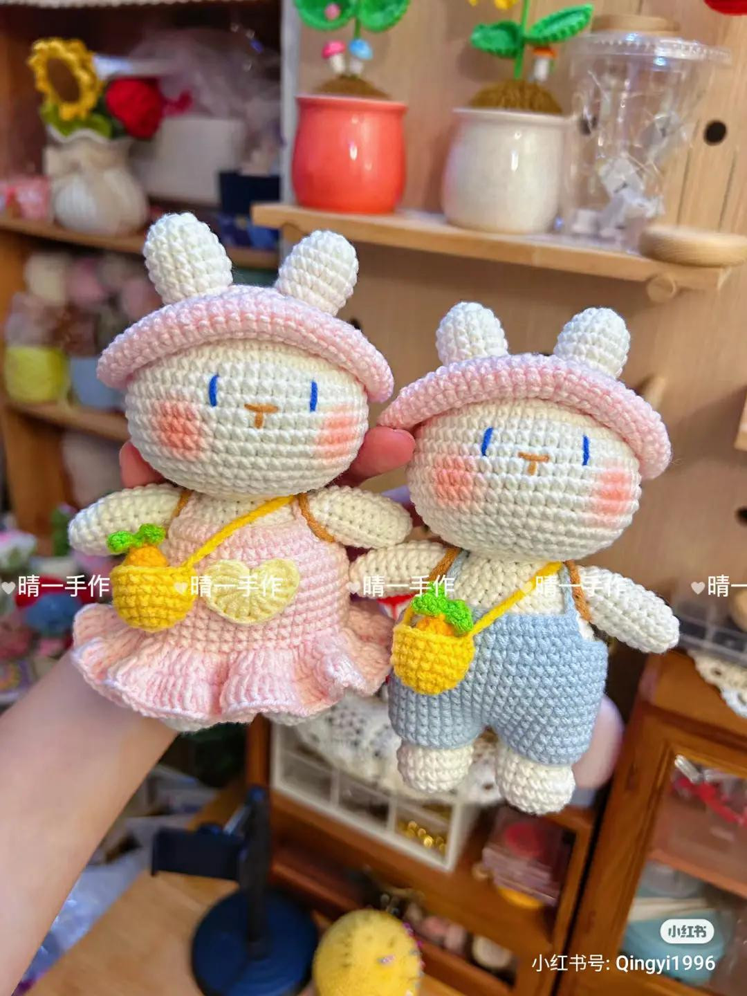 Crochet Rabbit Amigurumi Doll Chart with Dress and Overalls Pattern