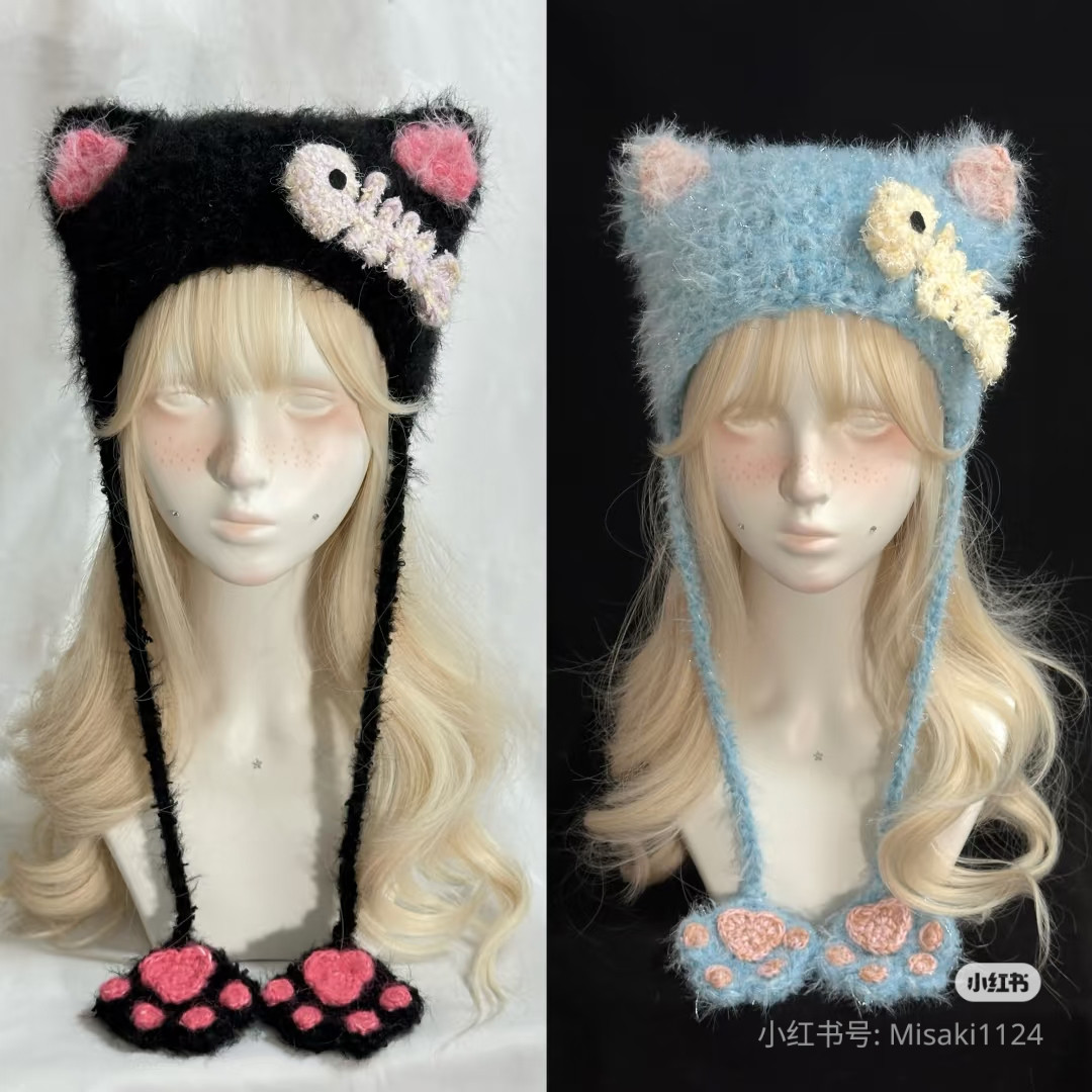 Crochet Rabbit Ears Hat Chart - Rose Red and Beige