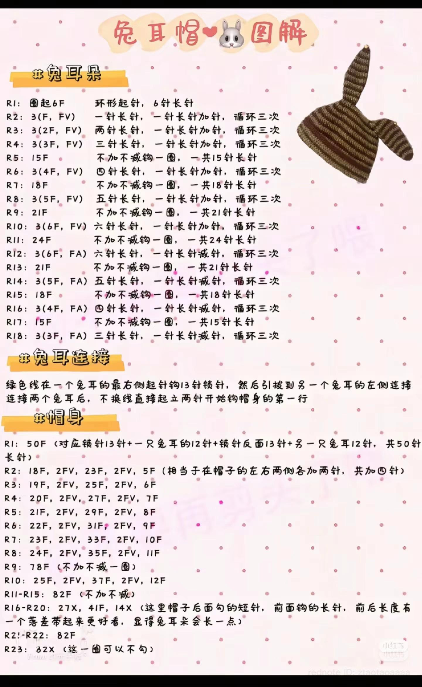 Crochet Rabbit Ears Hat Pattern Chart