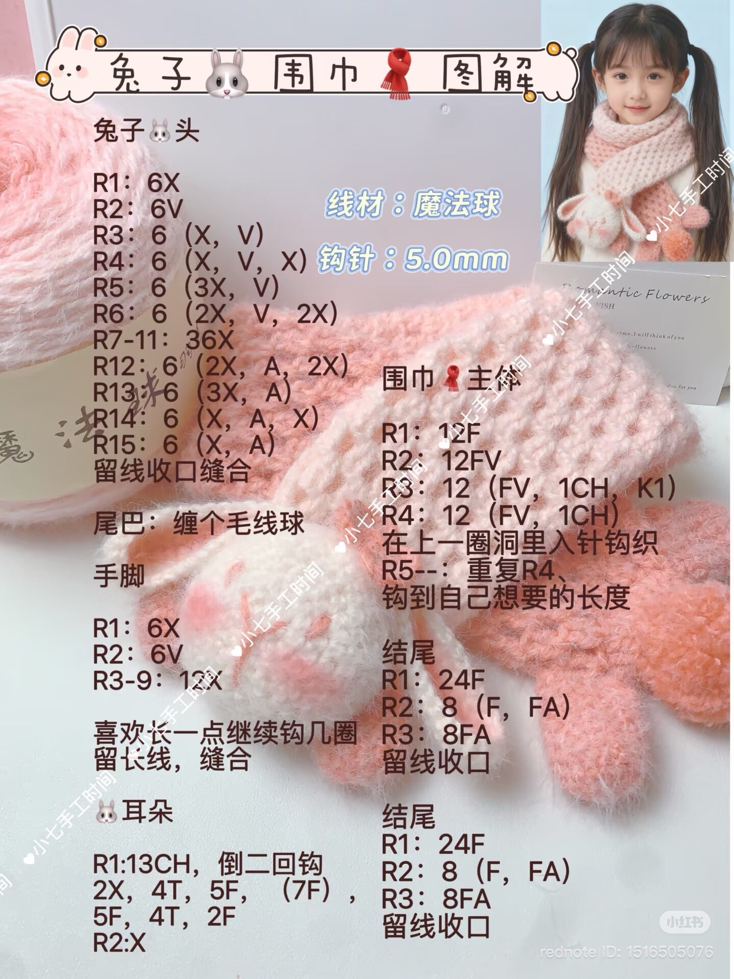 Crochet Rabbit Face Infinity Scarf Pattern Chart