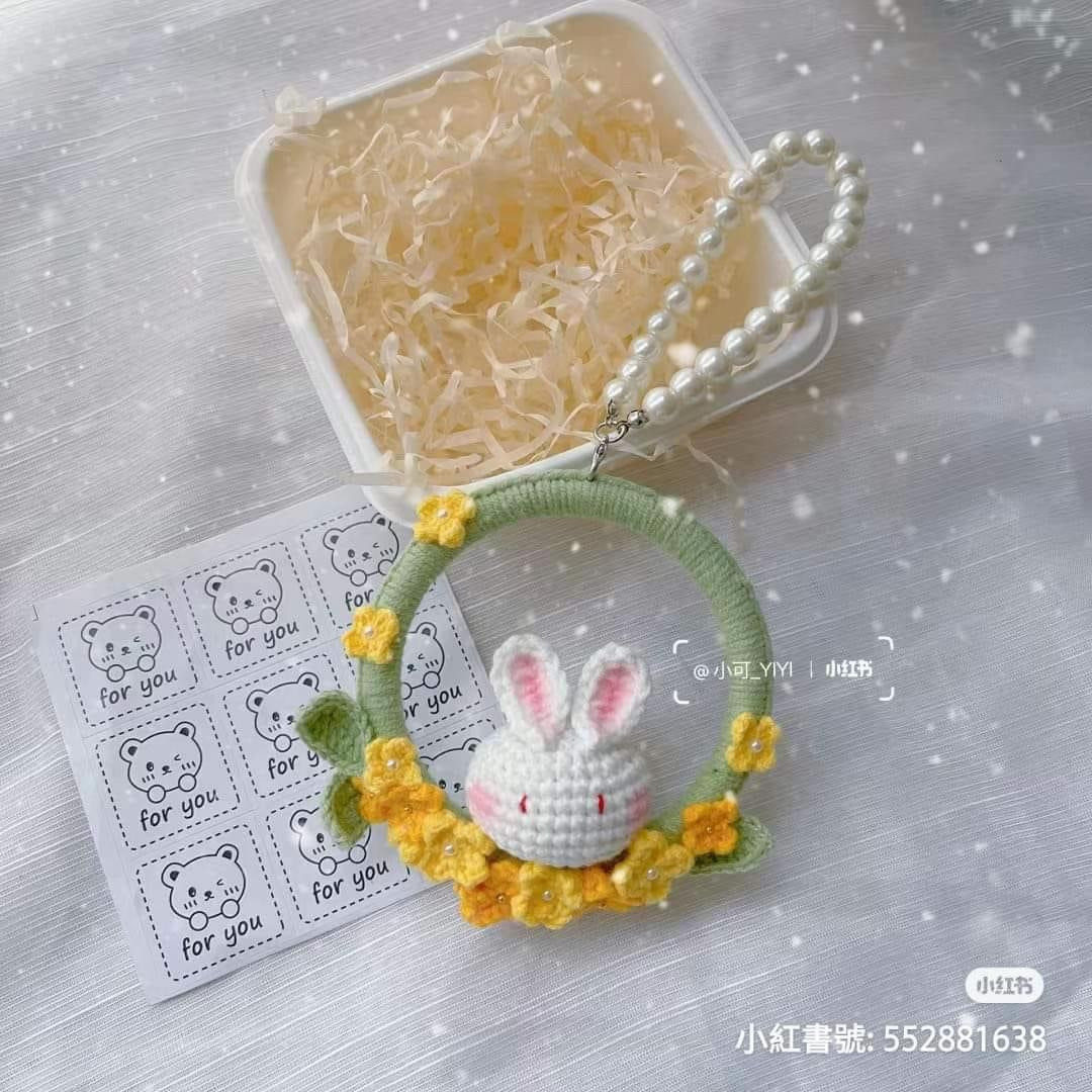 Crochet Rabbit Keychain with Flowers Pattern Chart