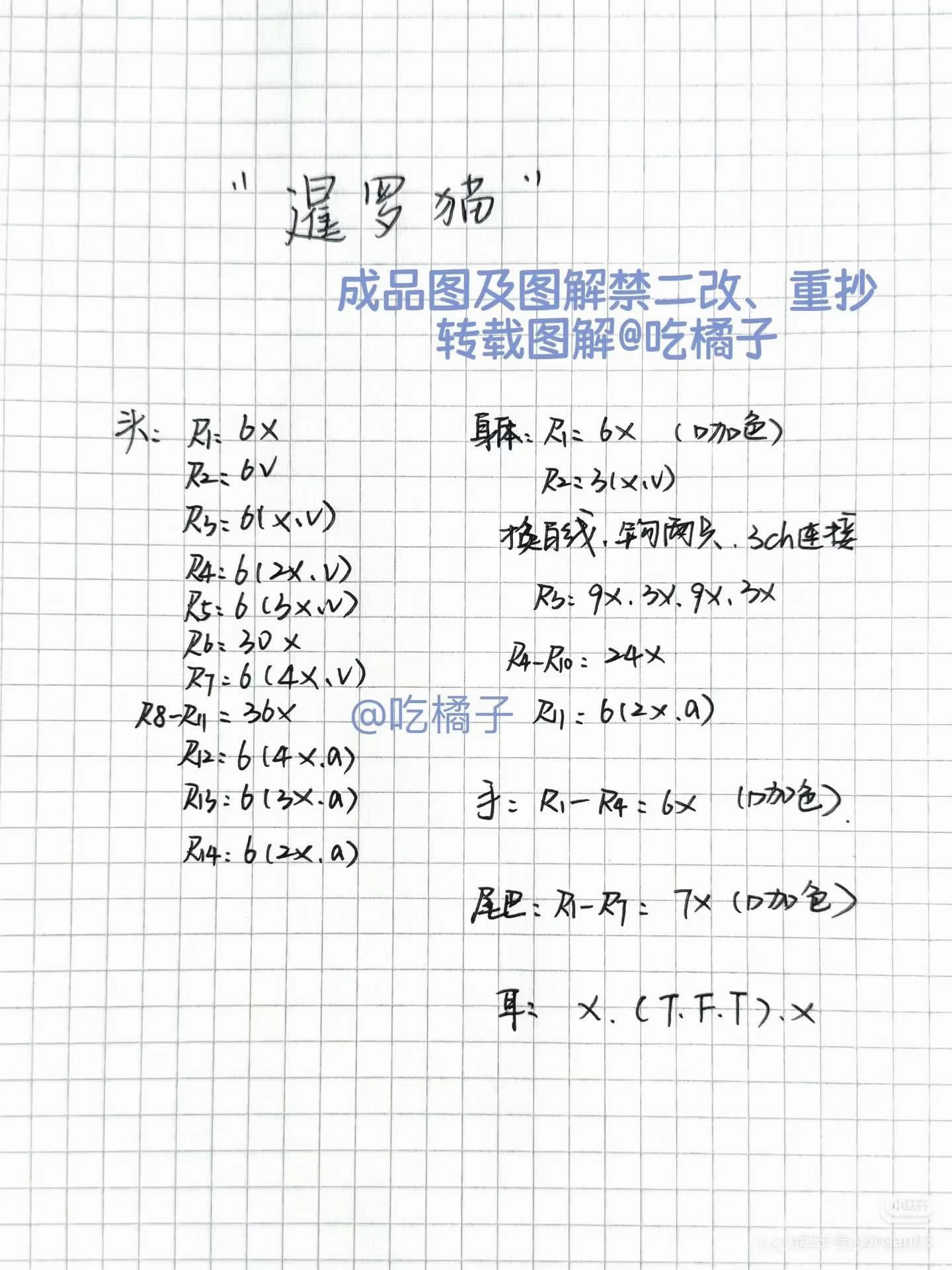 Crochet Ragdoll Cat Amigurumi Pattern Chart