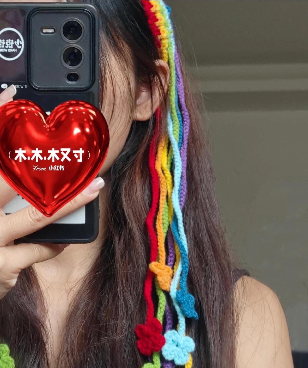 Crochet Rainbow Headband with Flower Tassels Tutorial