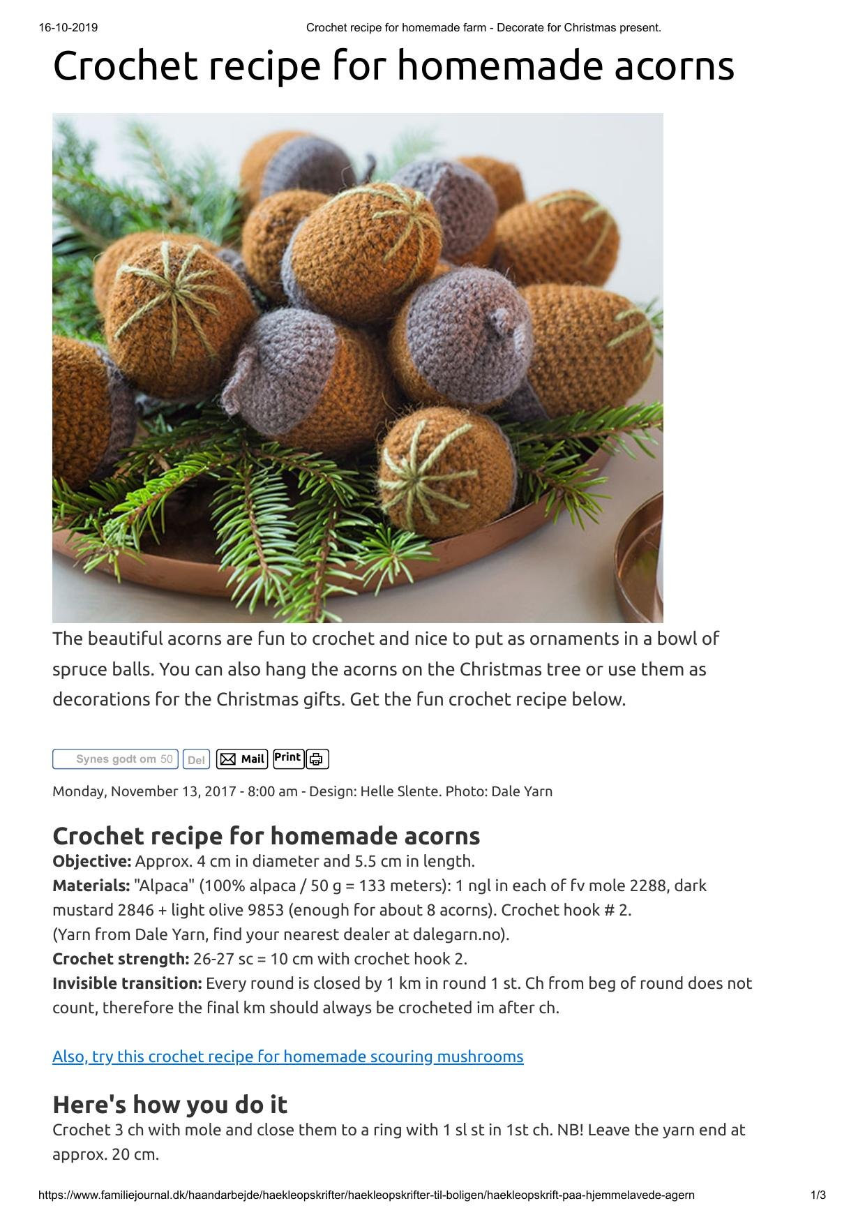 Crochet recipe for homemade acorns - Decorate for Christmas present