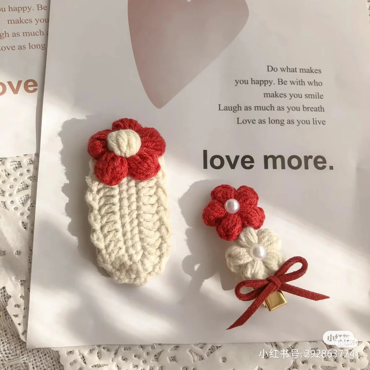 Crochet Red and White Flower Hair Clips Pattern Tutorial