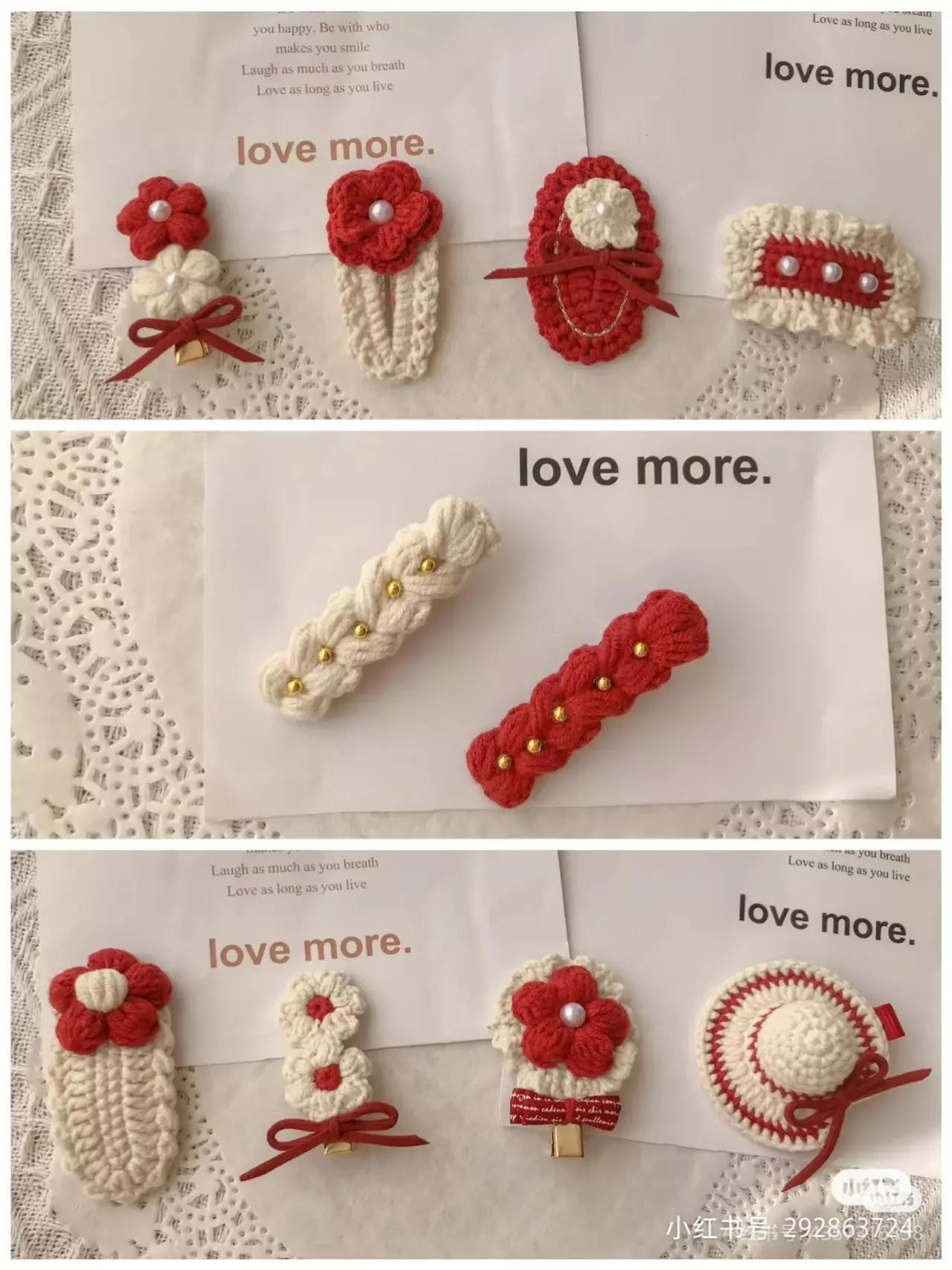 Crochet Red and White Flower Hair Clips Pattern Tutorial