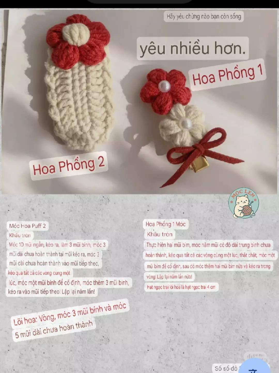 Crochet Red and White Flower Hair Clips Pattern Tutorial