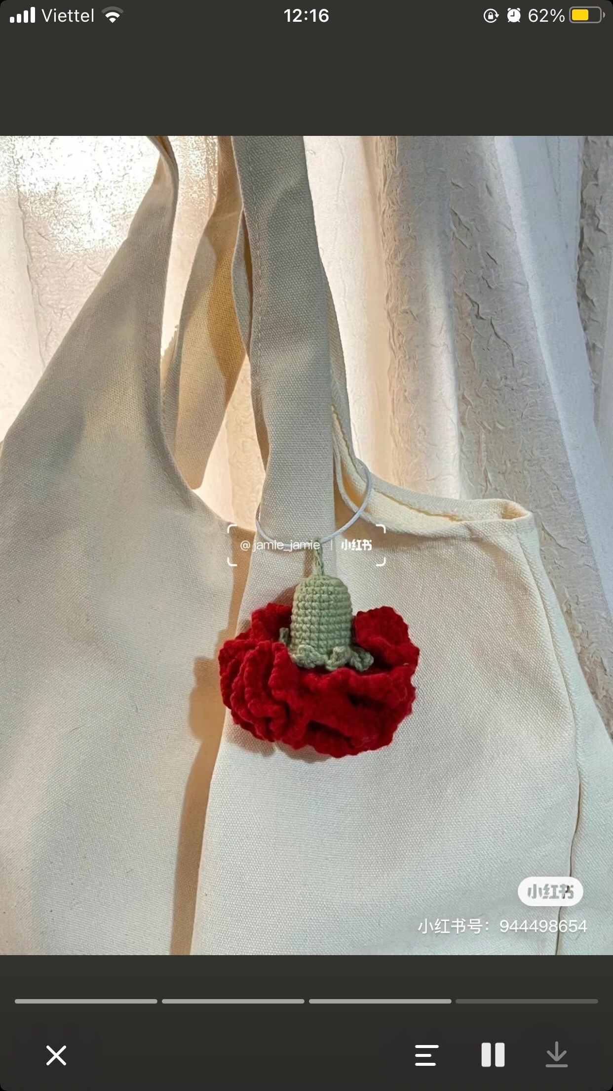 Crochet Red Flower Bag Charm Pattern Tutorial