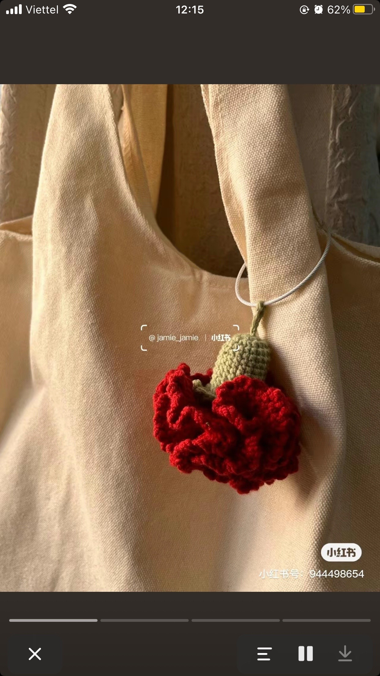 Crochet Red Flower Bag Charm Pattern Tutorial