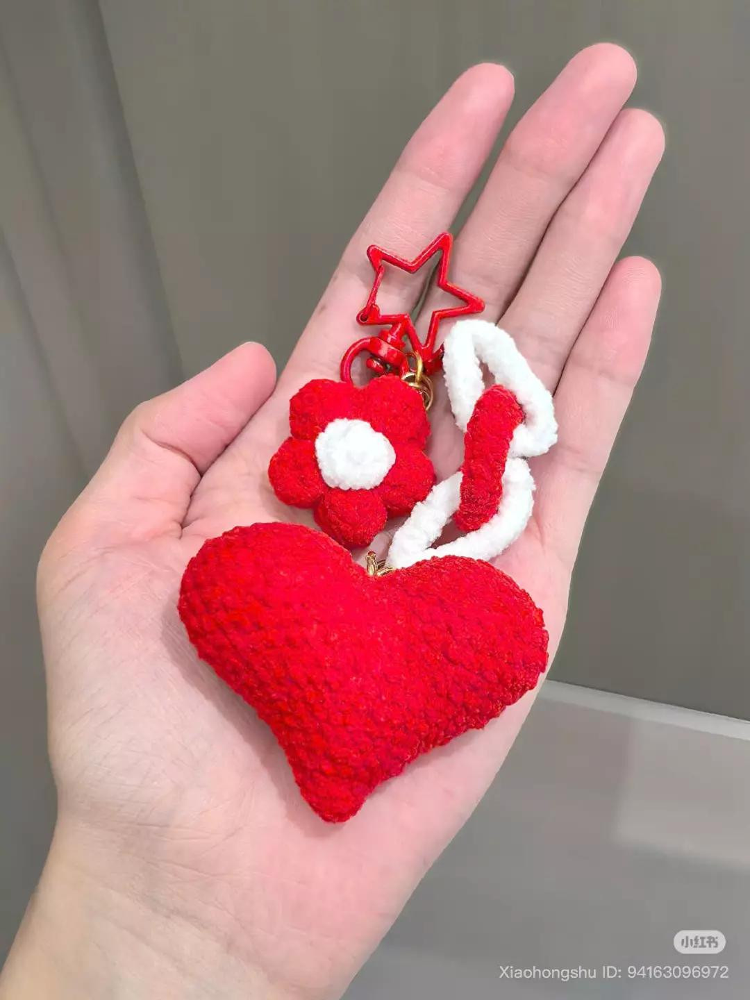 Crochet Red Heart and Flower Keychain Pattern Chart