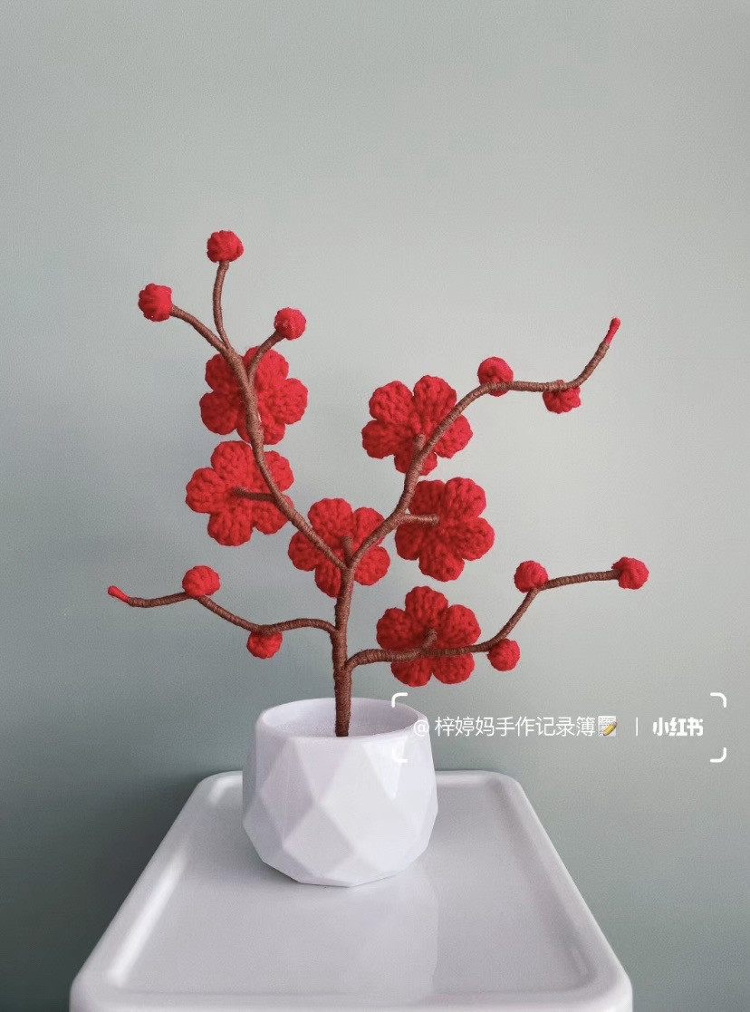 Crochet Red Plum Blossom Branch Tutorial Pattern