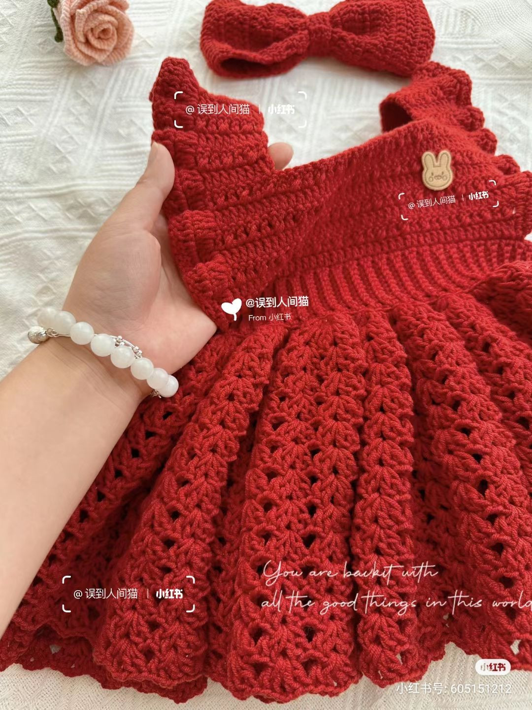 Crochet Red Princess Dress with Big Bow and Matching Headband Pattern