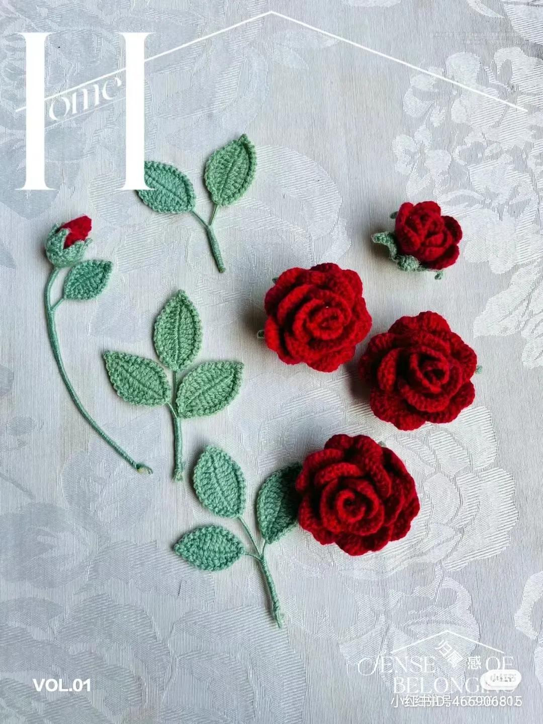 Crochet Red Rose Bouquet Picture Frame Pattern