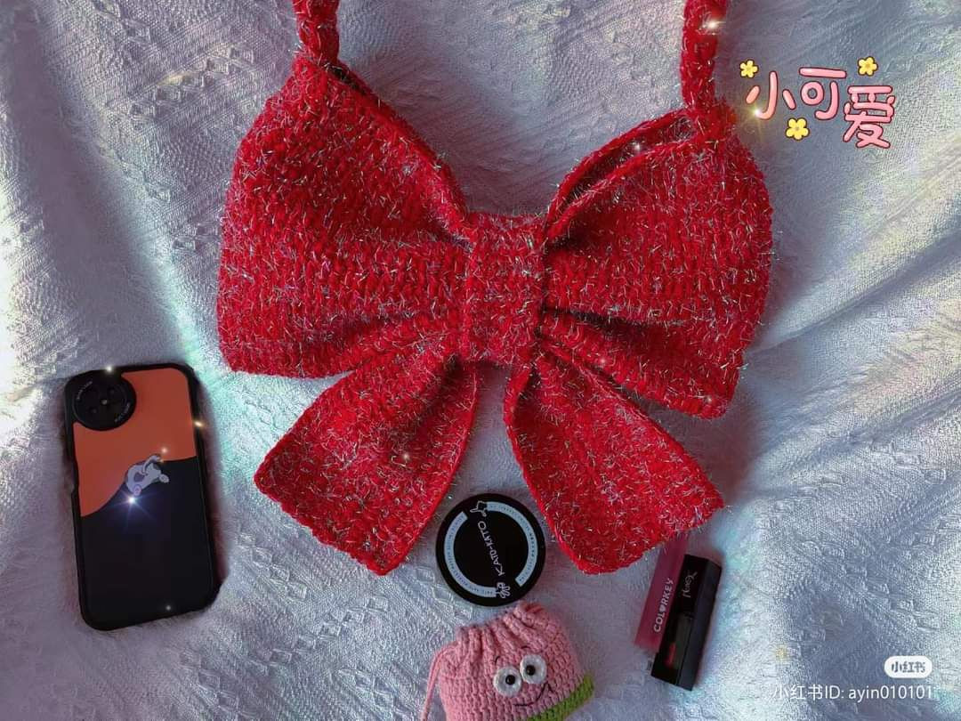 Crochet Red Sparkle Bow Bag Pattern Plus and Normal Version