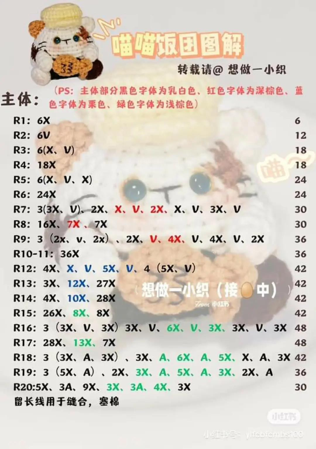 Crochet Rice Ball Animal Dolls Pattern Chart - Cat and Pig Amigurumi Tutorial with Handwritten Instructions