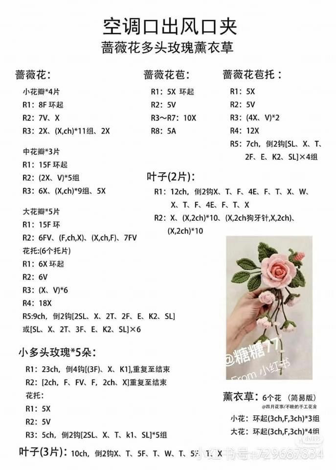 Crochet Rose Air Vent Clip Pattern Chart