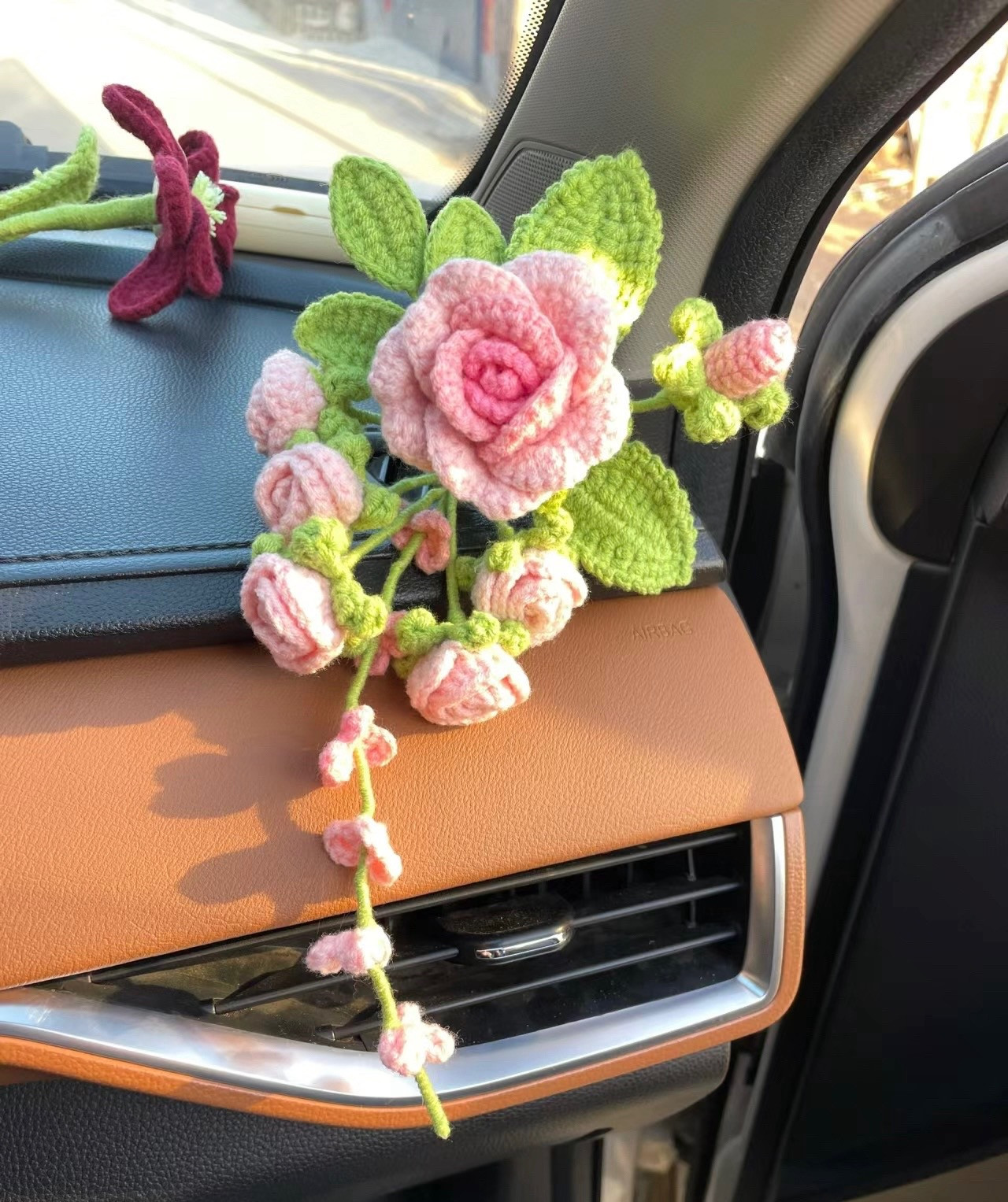 Crochet Rose Air Vent Clip Pattern with Lavender