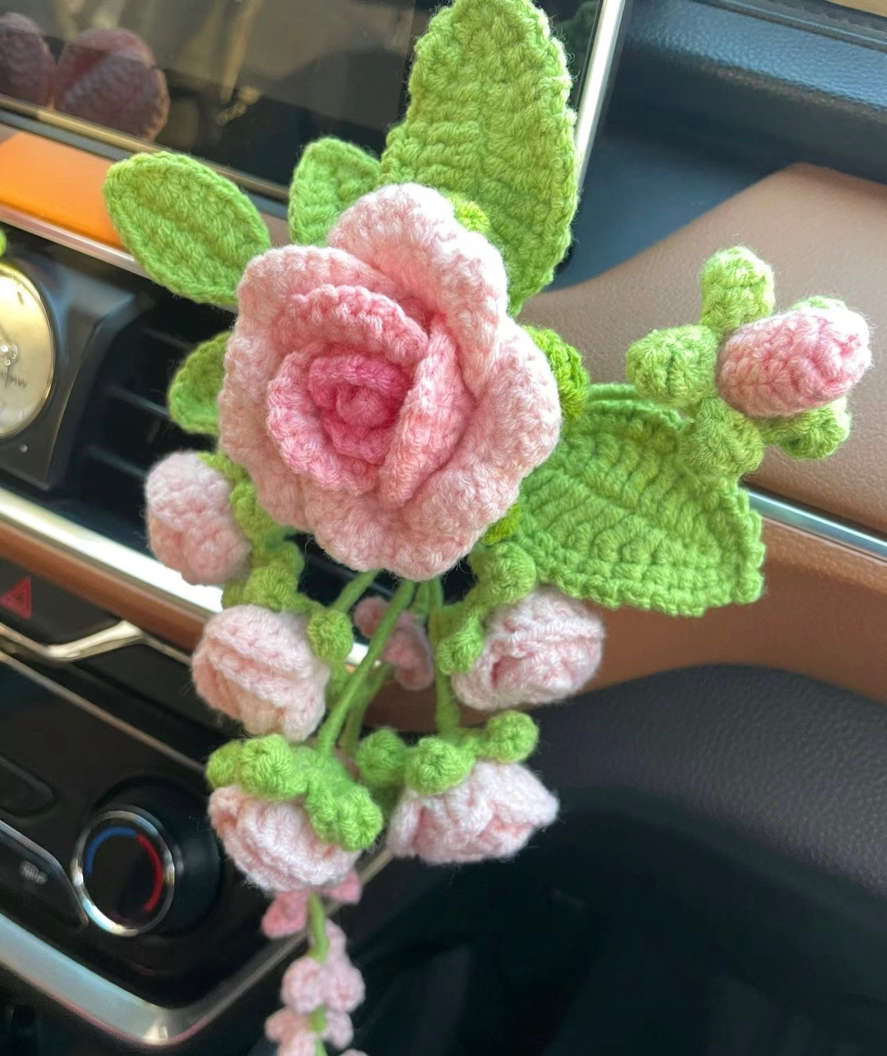 Crochet Rose Air Vent Clip Pattern with Lavender