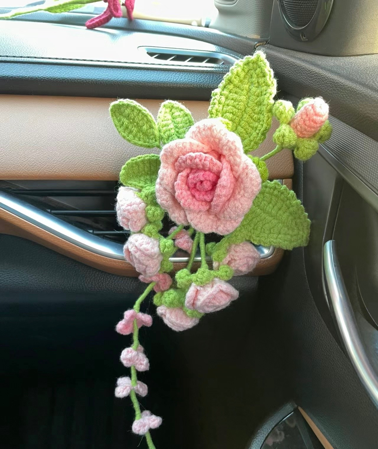 Crochet Rose Air Vent Clip Pattern with Lavender