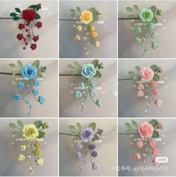 Crochet Rose and Lavender Air Vent Clip Pattern Chart - Multi-color DIY Flower Tutorial