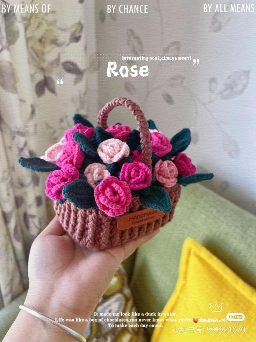 Crochet Rose Flower Basket Car Hanging Pattern Chart